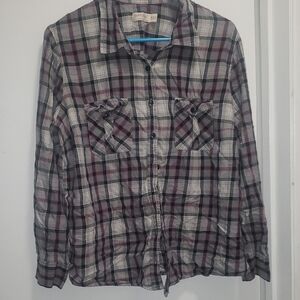 Faded Glory Black and Purple Plaid Shirt